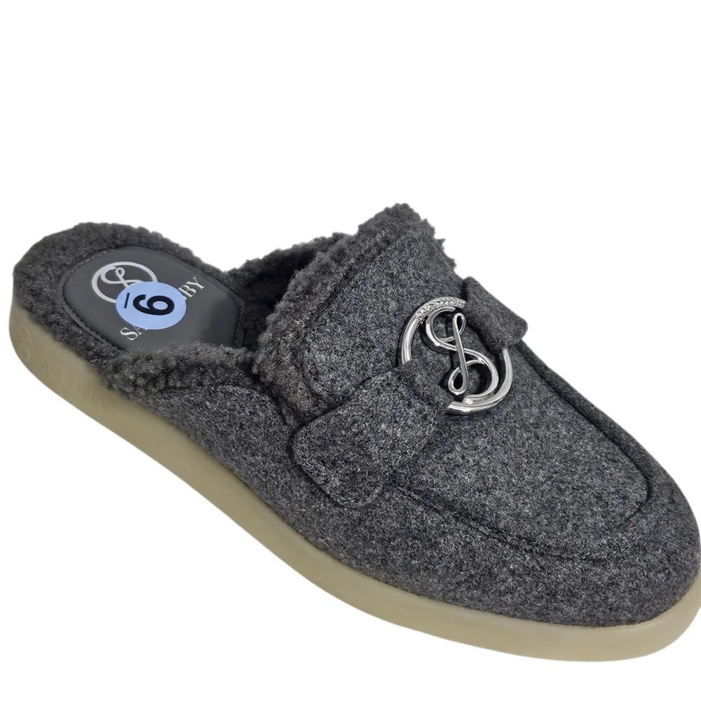 SAM & LIBBY Shelby Gray Cozy Mules Sz 9 - Picture 3 of 6